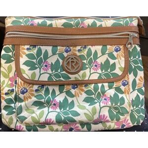 Relic Floral Canvas Crossbody Bag 11” x 9” Ivory Multi-Color Flowers Leather